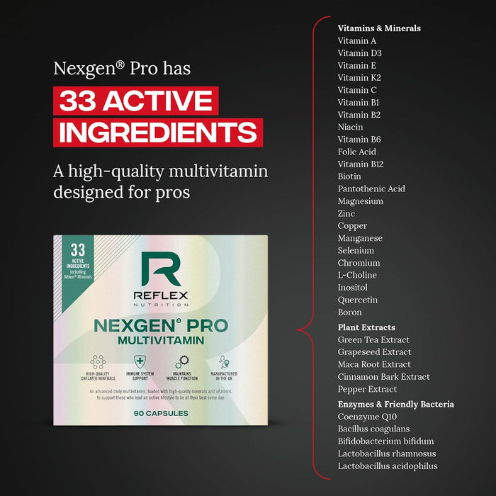 Reflex Nutrition Nexgen Pro Daily Vitamins enthält 33 Wirkstoffe, einschließlich Grüntee-Extrakt (90 Kapseln)
