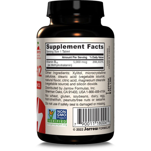 Jarrow Formulas Vitamin Methyl B-12 5,000mcg 60 Cherry Chewable Tablets - Vitamins & Minerals at MySupplementShop by Jarrow Formulas