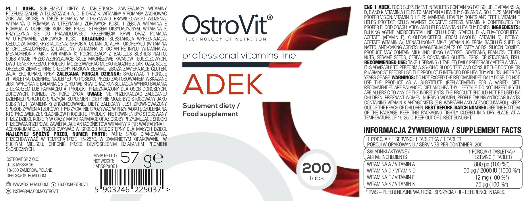 OstroVit ADEK - 200 tablets